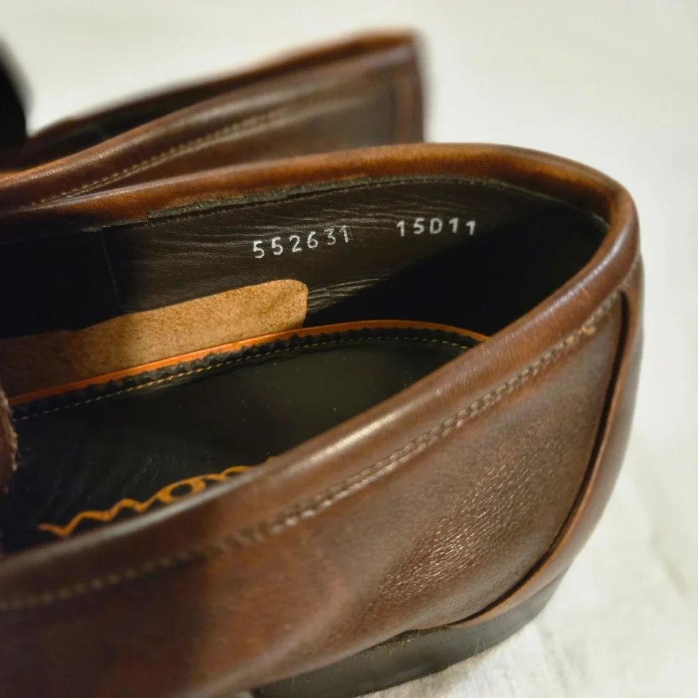 Santoni Loafers Size 11 Mens Brown Leather Penny Loafers Luxury Designer Italy
